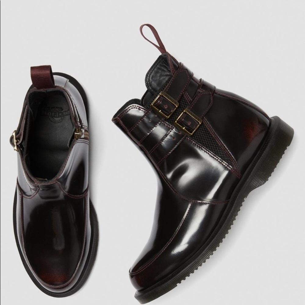 Dr Martin’s Flora II Leather Buckle Boots Cherry Smooth Leather Woman’s size 9